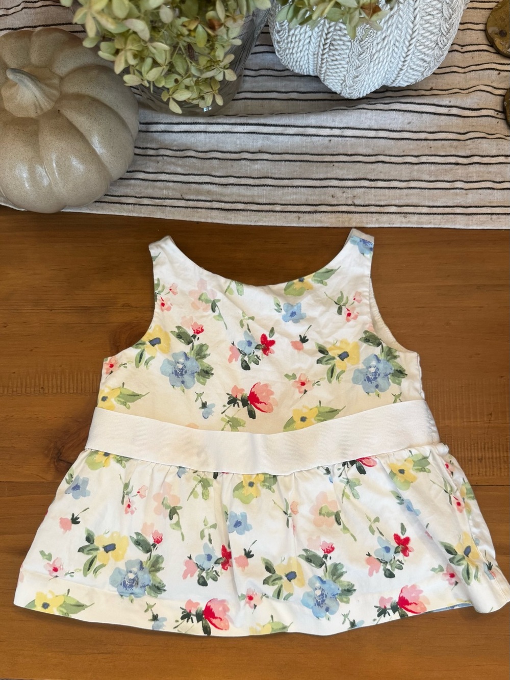 Girls Floral Peplum Dress - White with Pastel Flowers